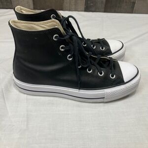 Converse Chuck Taylor All Star Lift High Top Black Leather Platform  10W Retro